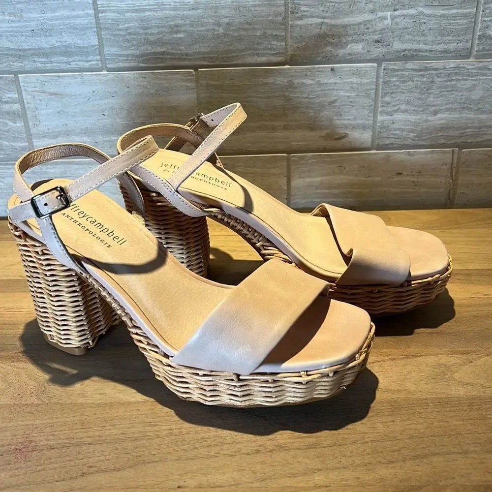 Anthropologie x Jeffrey Campbell Platform Pink Leather Basket Heels US 10